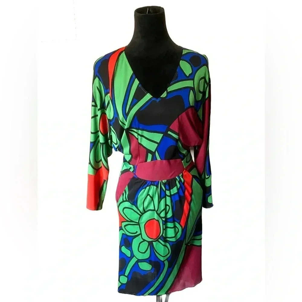 ISSA London mod style designer dress abstract colorful size 4 EUC chic trendy